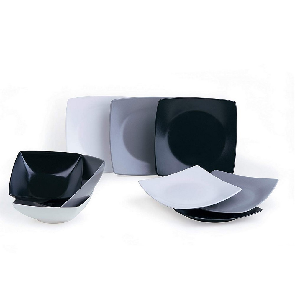 Acquista online Service 18 assiettes Eclipse en céramique noire, blanche et griseet grise Excelsa